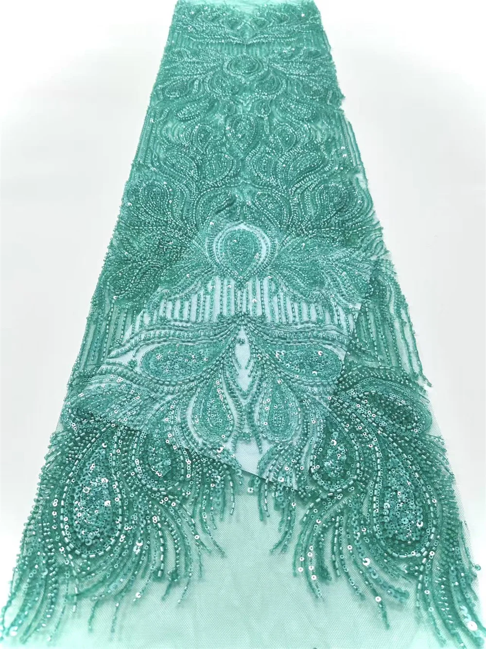 

African French Sequined Lace Fabrics 2025 High Quality Tulle Lace Nigerian Beaded Embroidered Dress Material For Wedding A1269-1