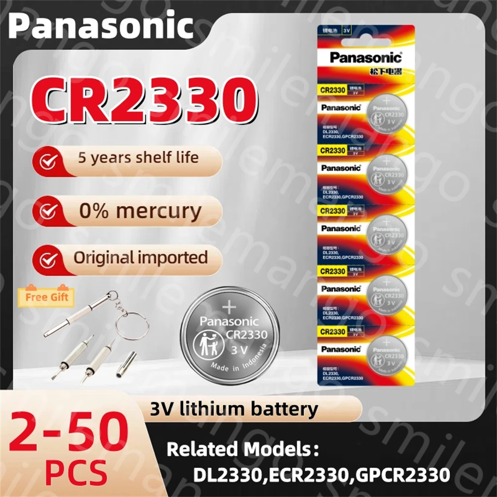 Panasonic 2-50PCS CR2330 3V Button Cell Battery BR2330 ECR2330 2330 Car Remote Control LED Flash Card Installed Coin Batteries