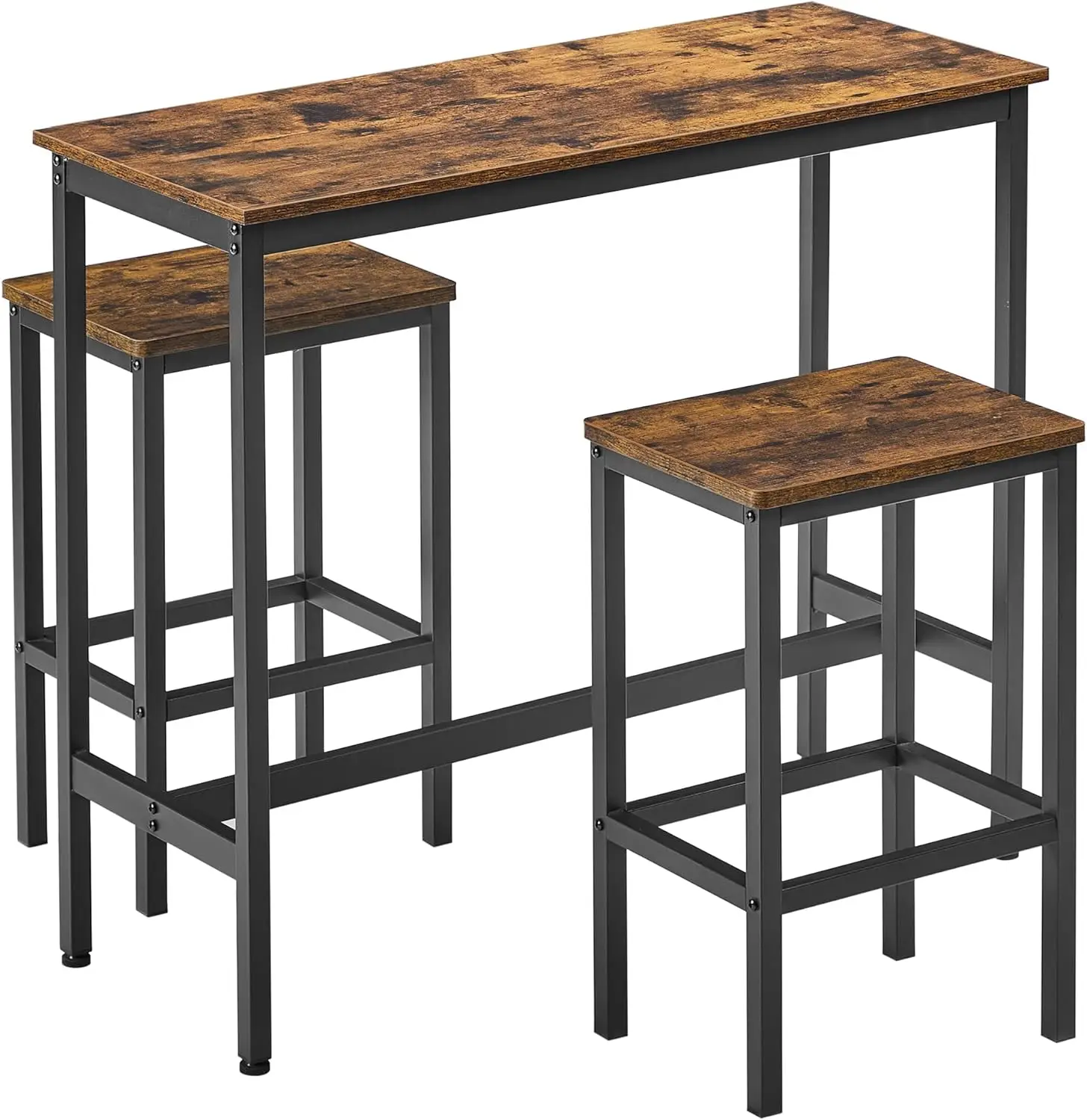 Dining Table Set, Bar Table and Chairs Set, Kitchen Bar Height Table with Stools Set of 2, Steel Frame, Industrial, Rustic Brown