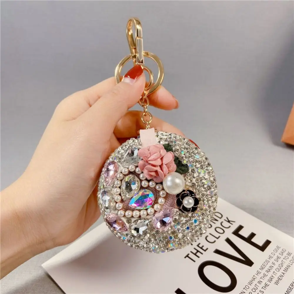 Tragbare volle Strass Kamelie Make-up Spiegel falten elegante kleine Spiegel funkelnde Blumen tasche Anhänger Reise