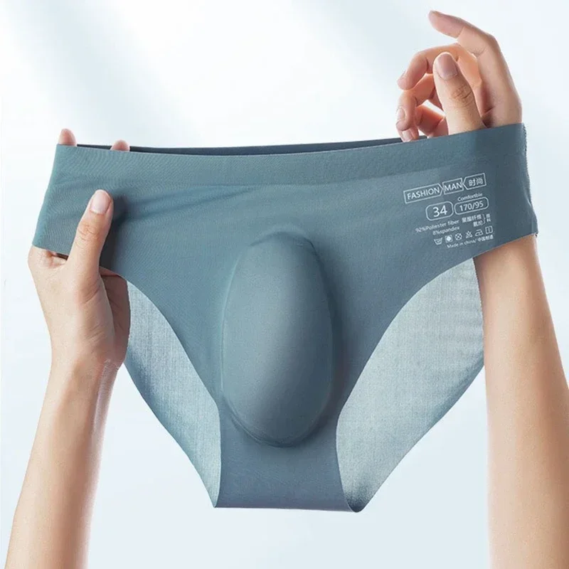 2PCS Men's Ice Silk Seamless Briefs Summer New Ultra-thin Transparent Sexy Quick-drying Trendy Breathable Underwear Panties