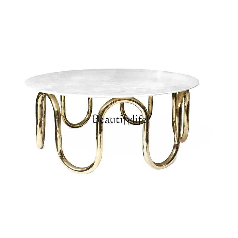 

35*Round metal coffee table Natural jazz white marble coffee table