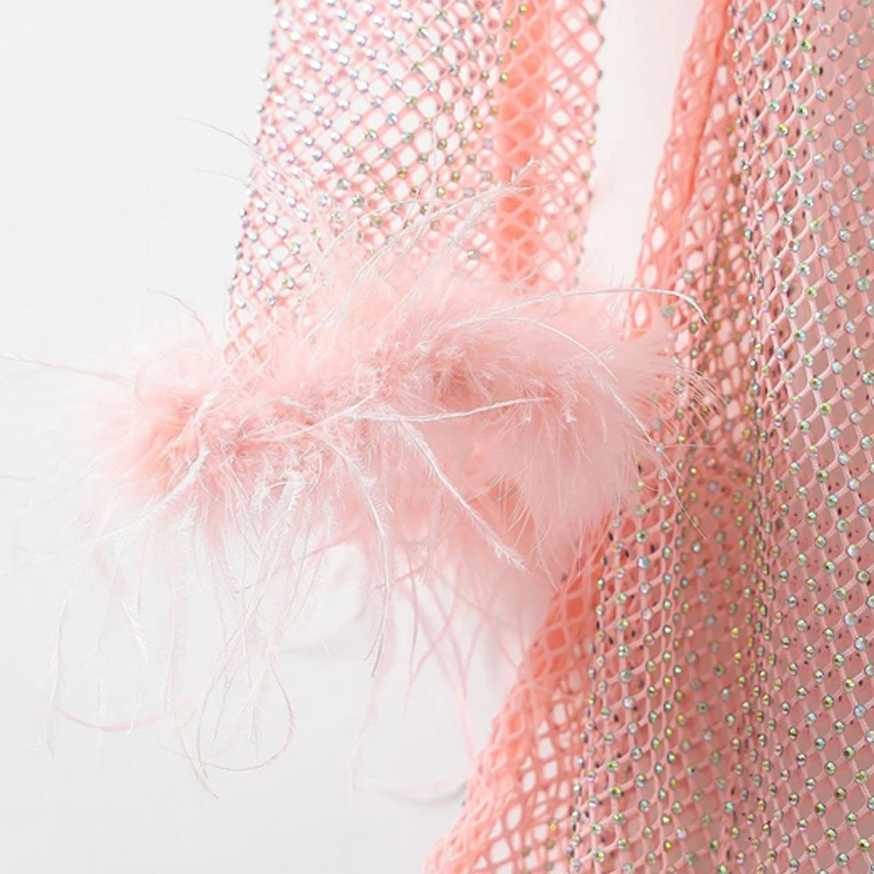Damen Strass-Mesh-Midikleid, Durchsichtiges Netzkleid, Figurbetont, Glitzernd, Transparent, für Party, Nachtclub, Festival, Rave, Cocktail, Clubwear – Detail 7