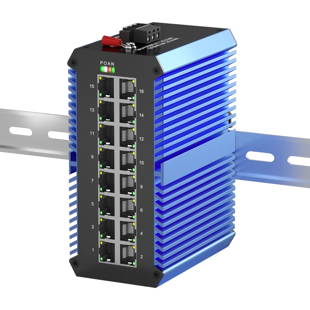 

Bullscom Industrial 16-Port 10/100/1000 Mbps Gigabit Ethernet Switch | Rugged Aluminum Housing | DIN-Rail| -40 to 75°C IP50