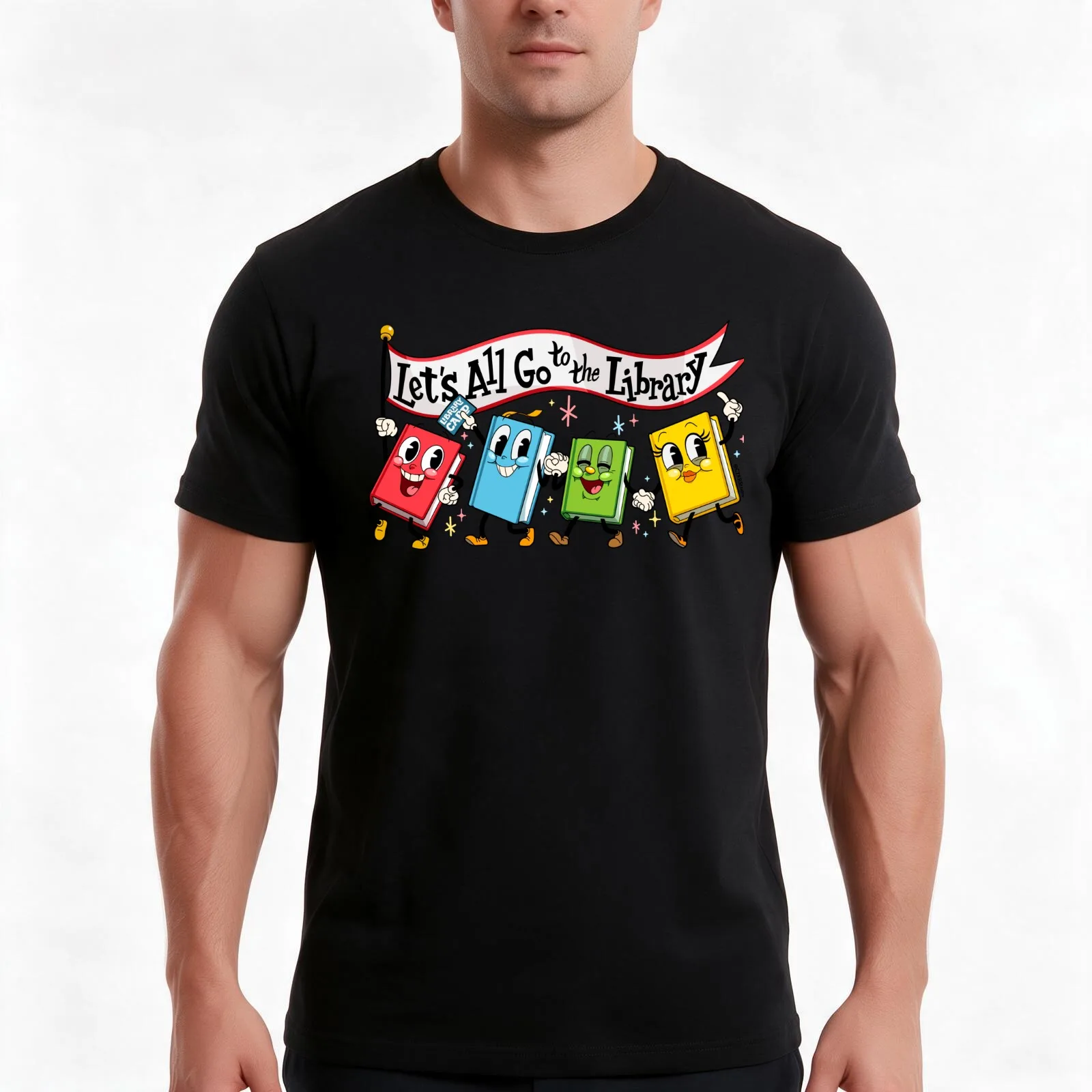 Let's All Go to the Library ~ Marching Books T-Shirt Summer Casual Cotton Tee Oversized Streetwear Tops Vintage Graphic Print