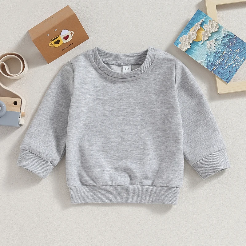 0-3T Toddler Baby Boy Girl Sweatshirt Clothes Crewneck Solid Color Long Sleeve Pullover Tracksuit Tops Fall Winter Kids Outfit