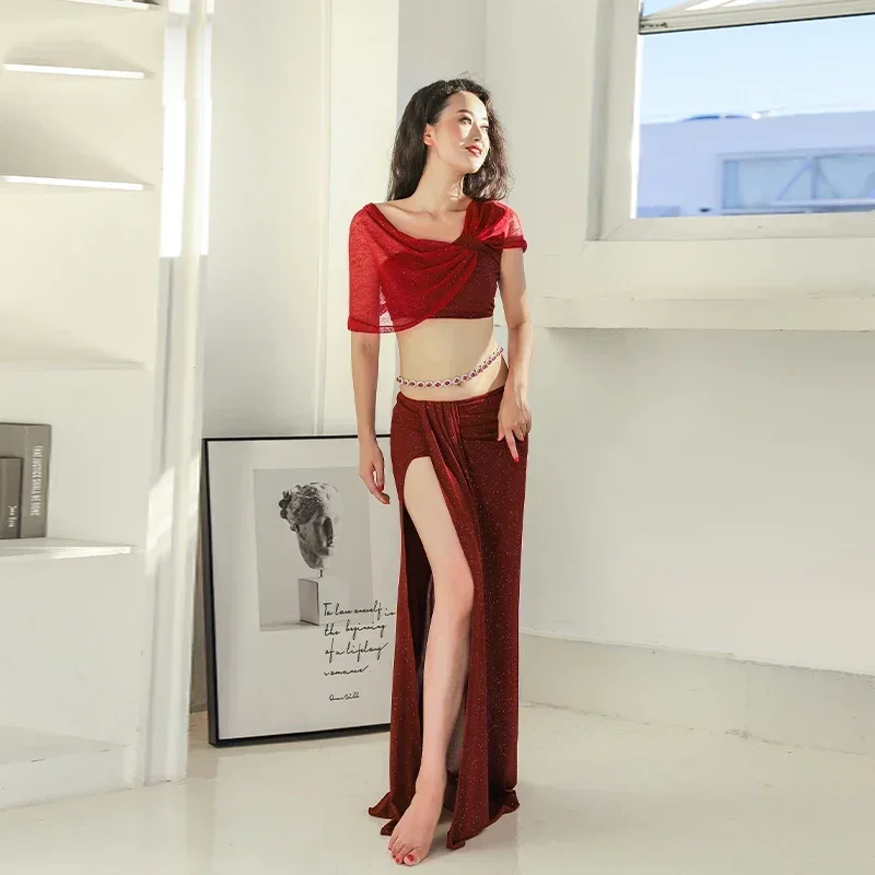 Nuovo costume di danza del ventre femminile elegante dea danza orientale pop canzone tuta da allenamento per le donne abbigliamento di danza del ventre gonna superiore