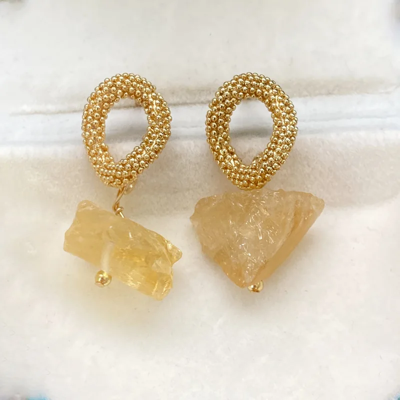

Copper plated 18K real gold citrine earrings earrings earrings 925 silver niche design ins trendy simplicity