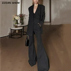 2024 primavera nero a righe oversize Blazer donna sciolto dentellato manica intera abiti a vita alta pantaloni lunghi svasati Halter canotte