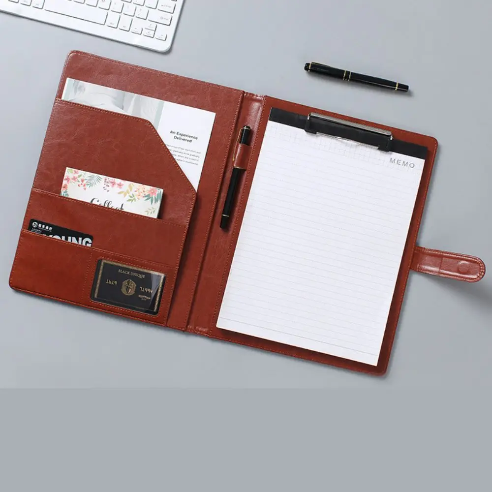 1pc Multifunctional A4 Conference Folder, Clipboard Leather File Folders, for Business Conference