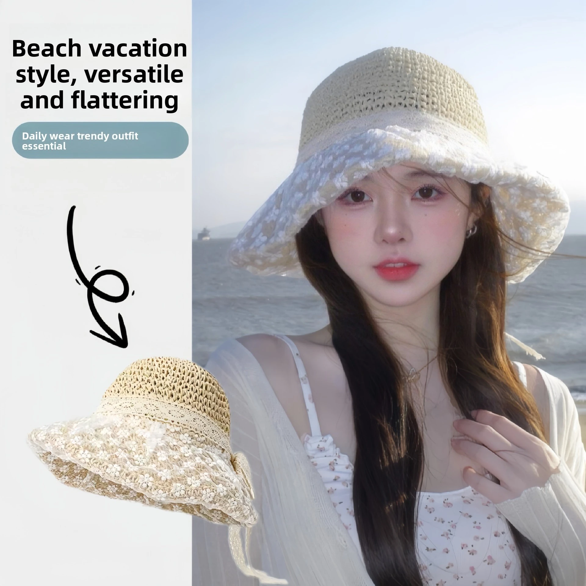 UV Protection Womens Lace Flower Fisherman Sun Hat Protective Against UV Rays for Spring Summer Seaside Beach Activities
