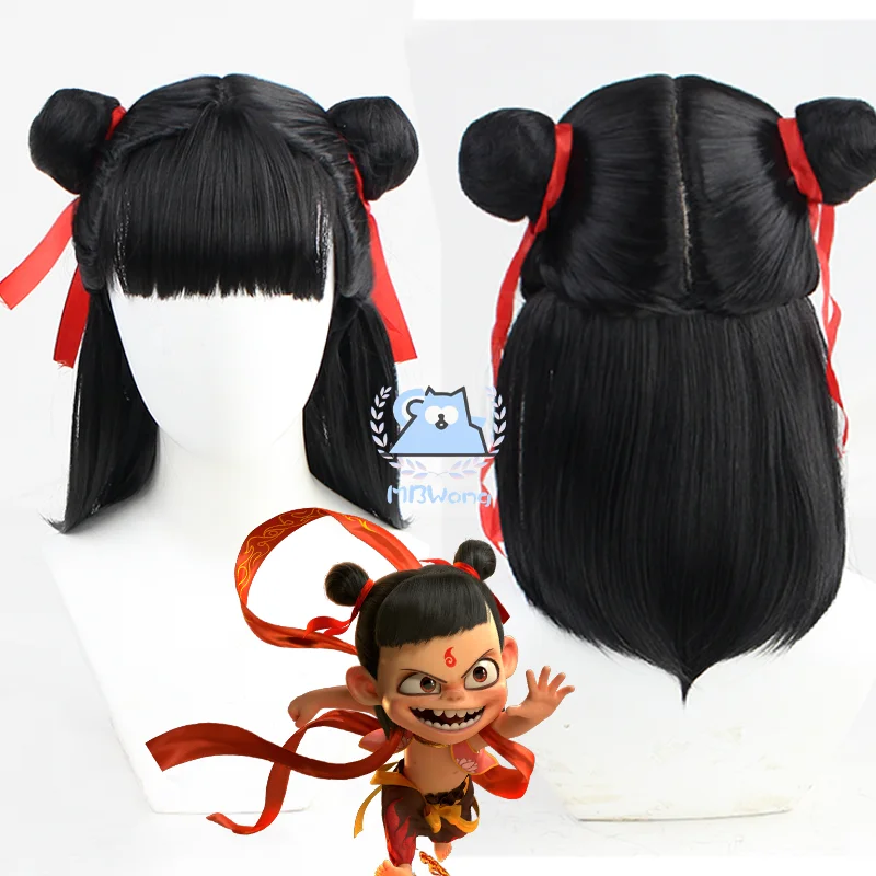 

Anime Movies Nezha Cosplay Wig Black Hair Teen Wig Props Aobing Ne Zha 2 Halloween Party for Women Men Carnival Accessory Gifts
