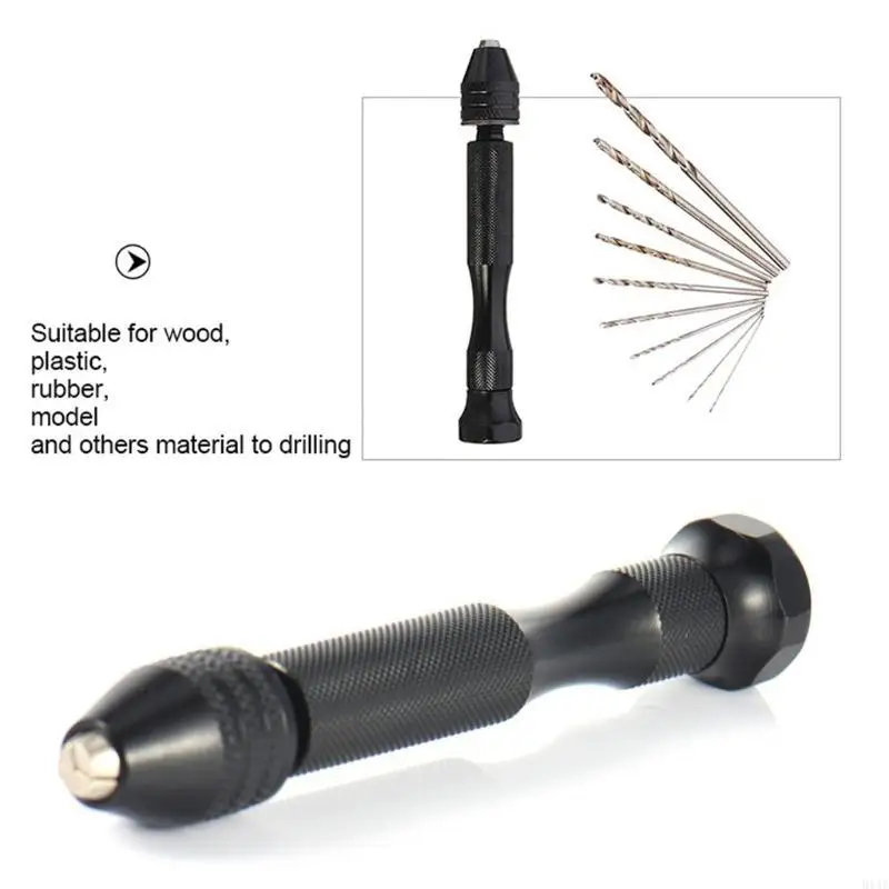 91AF 1 Set Manual Craft Mini Drill for Sharp HSS Micro Mini Twist Drill Bits Epoxy Steel Pin Vise Hand Drill with 10 Drill Bi