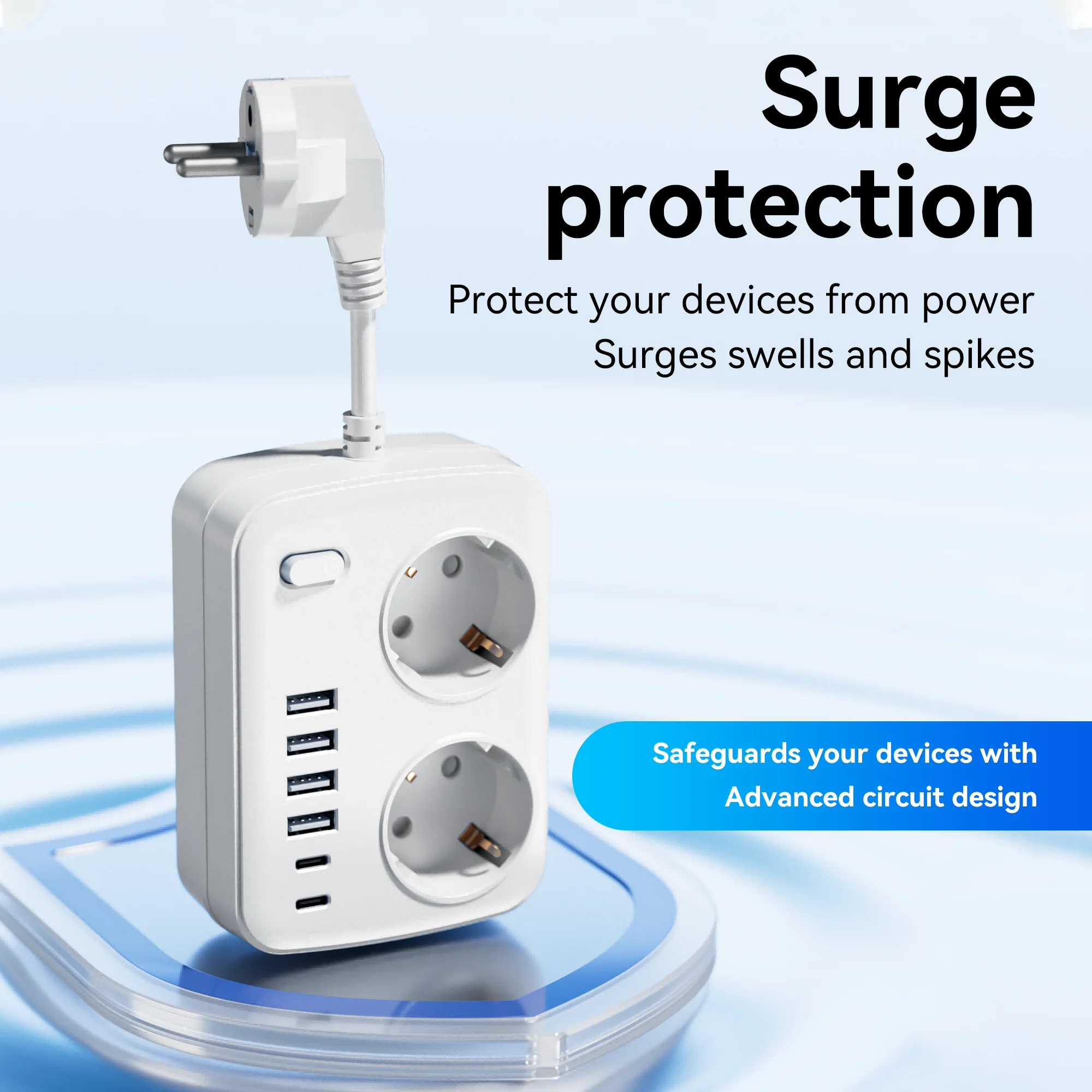 1 Pc Multi-Functional Power Strip with Switch, Surge Protection And 2 AC Outlets，4 USB-A Ports And 2 Type-C Ports - for Travel