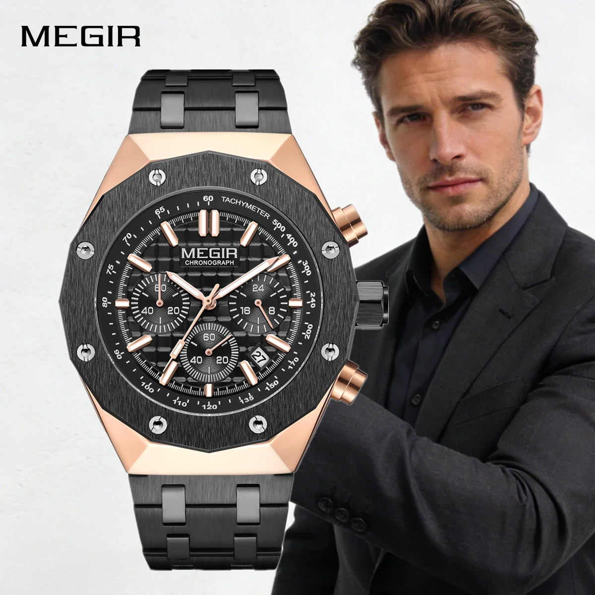 MEGIR Chronograph Luxury Men Sports Quartz Wristwatch with Calendar Luminous Waterproof Man Business Casual Watches Reloj Hombre