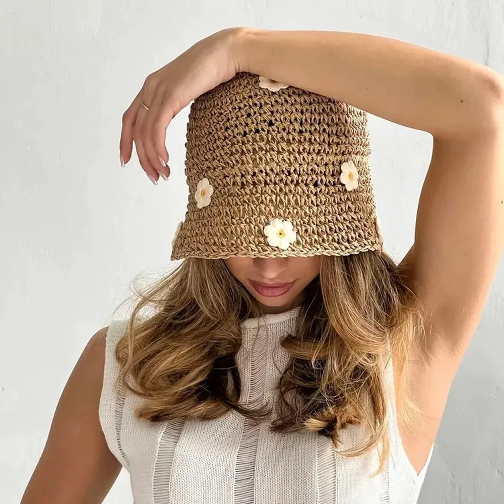 قبعة صيفية من القش على شاطئ البحر قابلة للطي للشمس والظل قبعة صياد السمك منسوجة للأنشطة الخارجية على الشاطئ