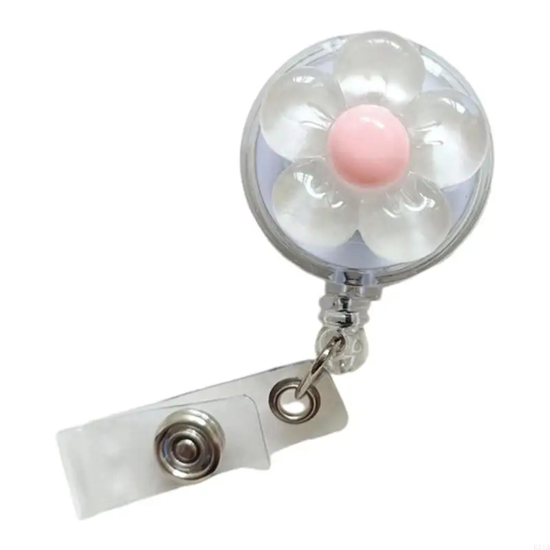 

Flower Badge Holder with Metal Pocket Clip Retractable ABS Badge Card Holder