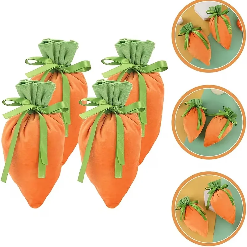 1-30 قطعة 2026 أكياس هدايا برباط على شكل جزرة عيد الفصح مع آذان أرنب بتصميم برتقالي وأخضر لحفلات الربيع وتخزين الحلوى #4