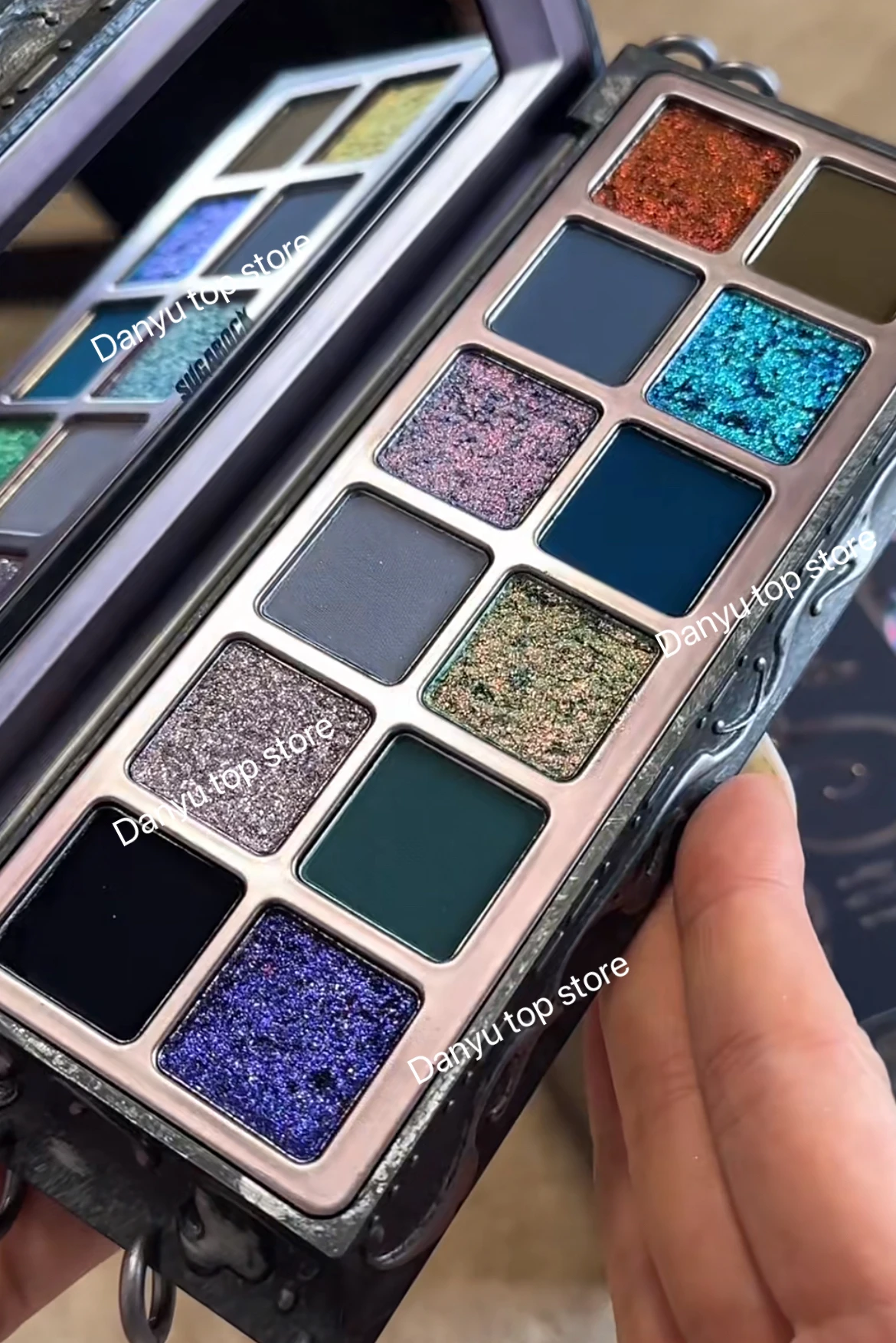 Sugarock Dark Dust 12 Colors Eyeshadow Palette Shimmer Chameleon Matte Gothic Eyeshadow Lasting Makeup