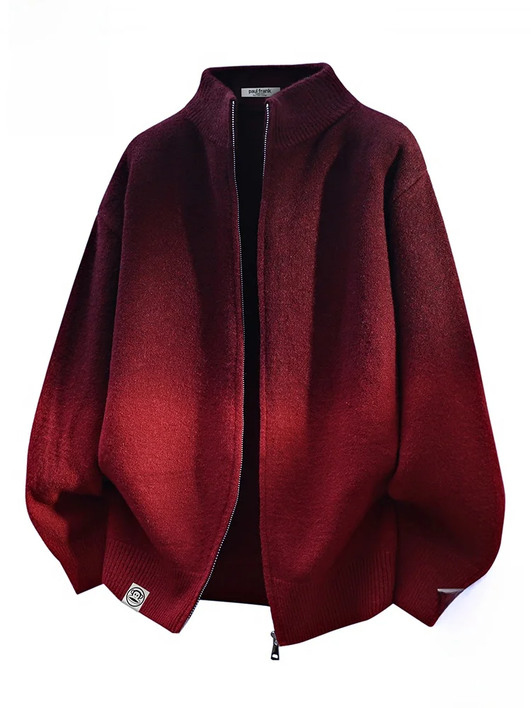 

Вязаный свитер Paul Frank Adient Color, повседневный кардиган с воротником-стойкой для мужчин, красный цвет, модный, весенний сезон