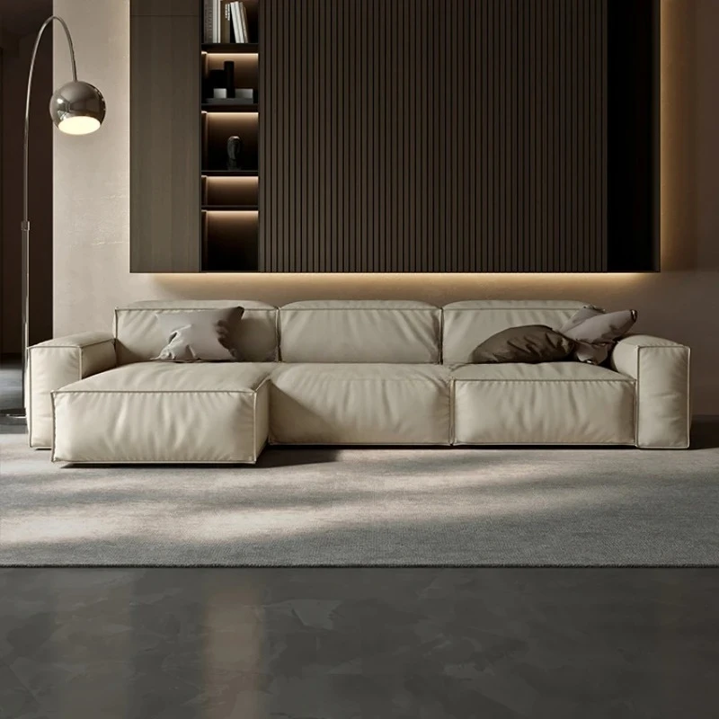 

Tofu block sofa living room leather first layer cowhide straight row small apartment square simple and modern