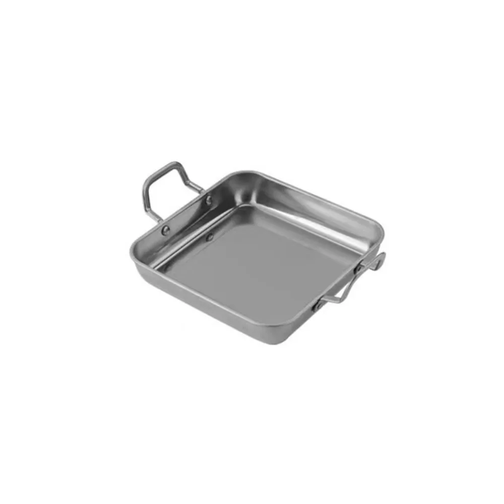 

Stainless Steel Square Food Serving Trays Binaural Handle Korean Tiramisu Tray Gold/Silver Flat Bottom Snack Dishes