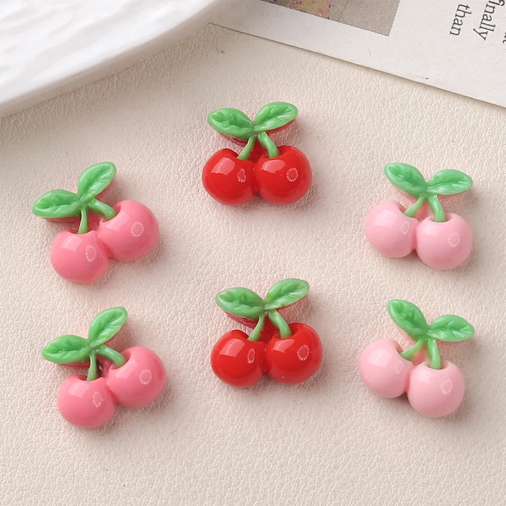 20PCS Shiny 14x14mm Cherry Series Miniature Flat Back Resin Cabochons For Hairpin Scrapbooking DIY Home Decor Craft Accessories