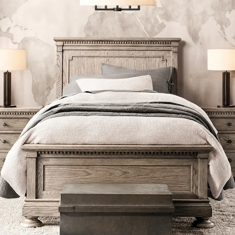 Retro Solid Wood Bed 1.8m Double Bed 1.5m Single Bed High End Oak Frame Simple Modern Bedroom Furniture