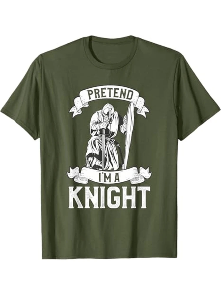 Medieval Knight Graphic with Black Knight&Castle design-100% cotton summer O-neck short sleeve casual printed men's T-shirt.