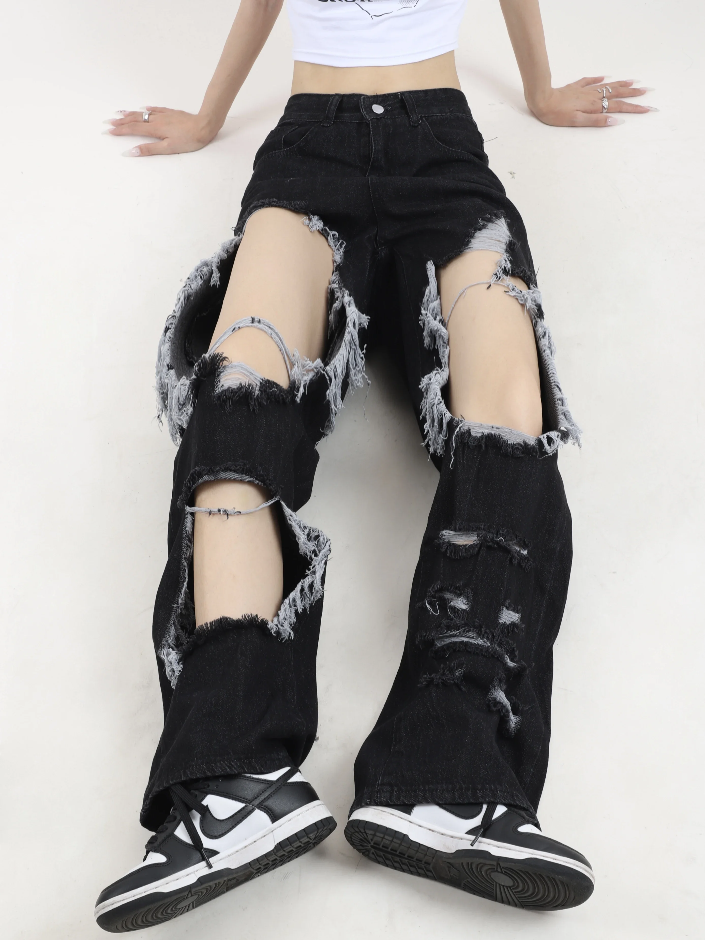 

Spice Girls Fashion Boyfriend Baggy Fur-lined Ripped Jeans for Women Slouchy Streetwear Denim Pants Woman High Waist Jeans 2