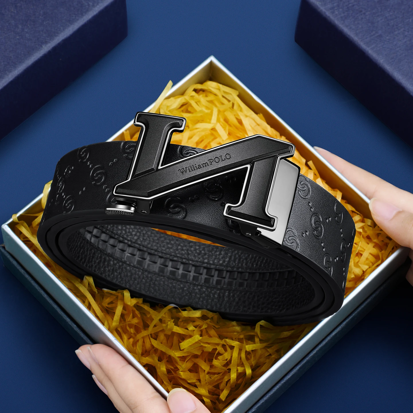 

High end men's business belt, fashionable cowhide belt, automatic buckle, casual pants belt