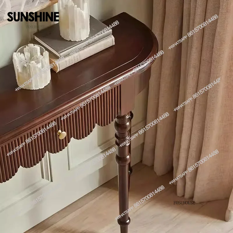 

Retro Solid Wood Semi-circular Console Table Entrance Hall French Corner Tables Living Room Entryways Table HomeX