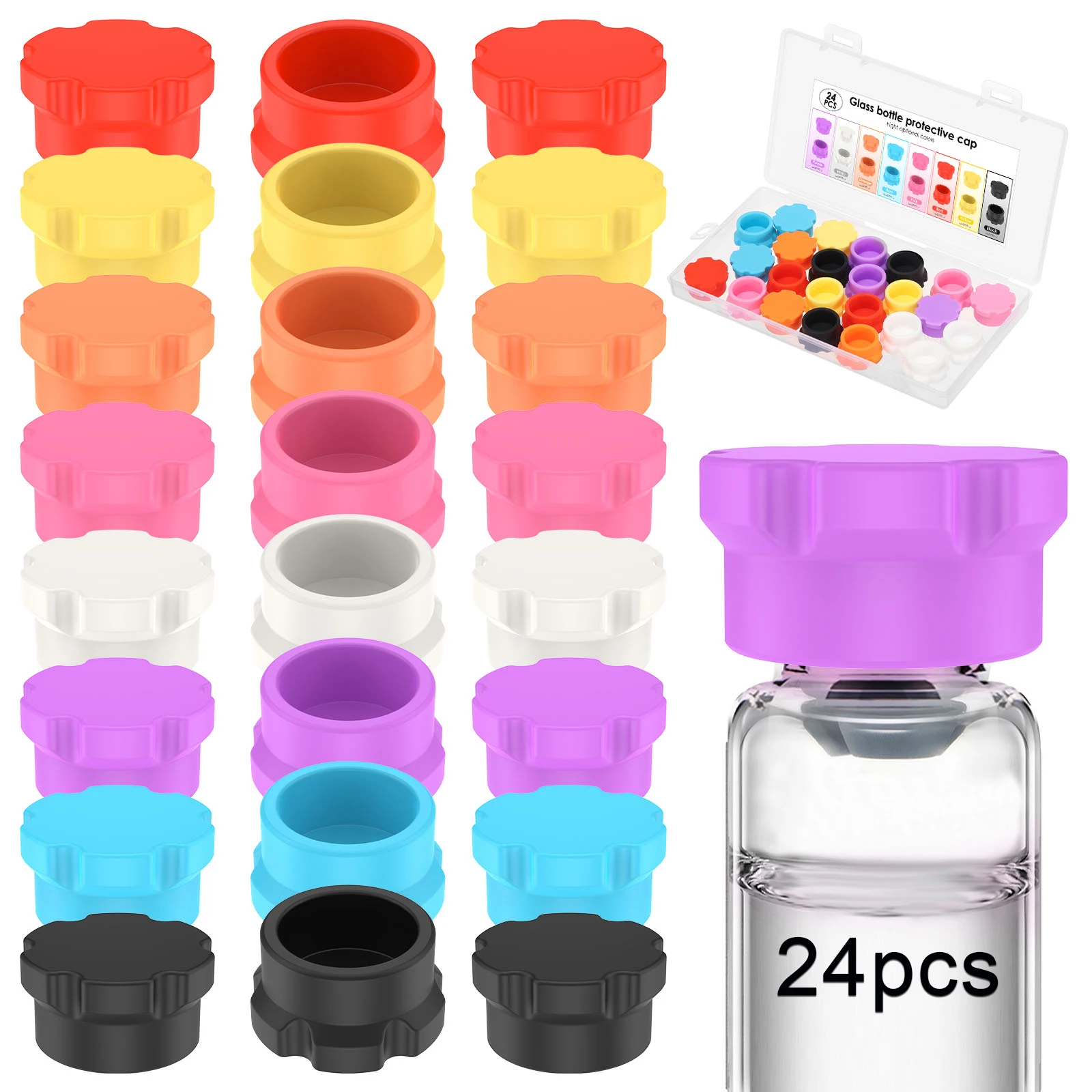 24pcs Glass Vials Protective Vial Caps Leak-Proof Dust-Resistant Lids Cover for Flip Off Caps 3ml Vials for Injection Easy to Cl