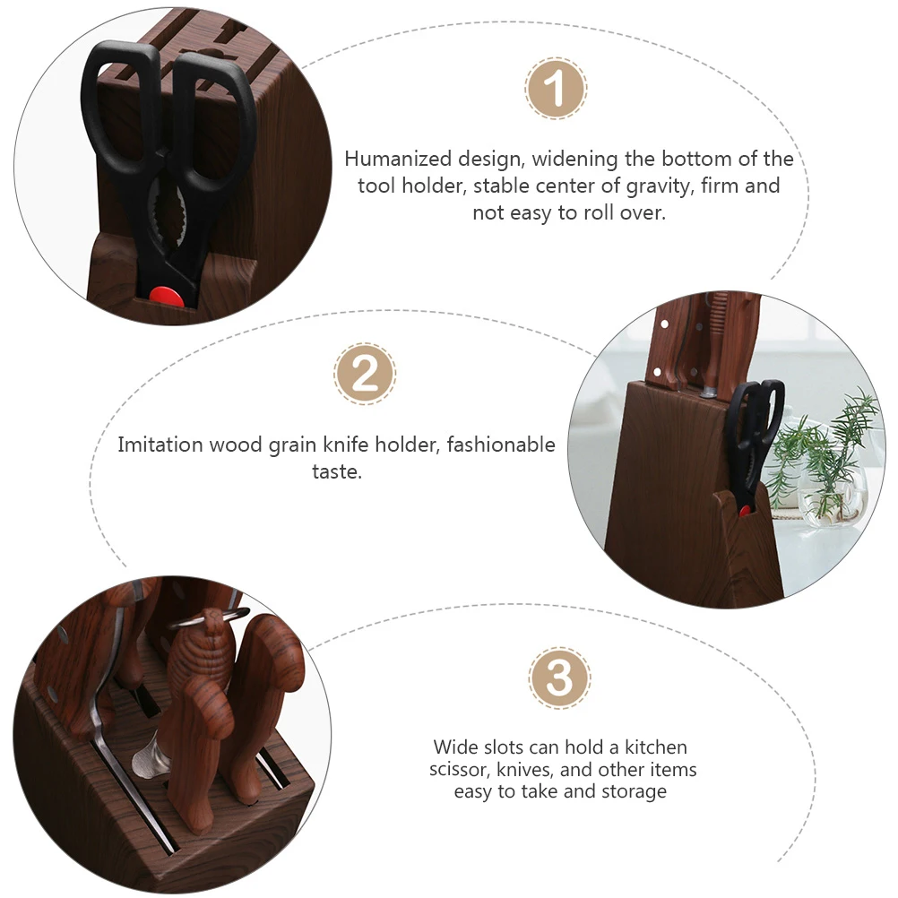 Knife Holder Universal Block Kitchen Storage Rack Plastic Small Pattern Wide Slots Scissors Knives Storage