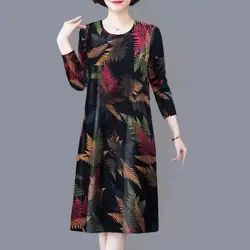 Women's Autumn and Winter 2023 Pullover Round Neck New Fashion Printing Loose Midi Casual Elegant Commuter Long Sleeve Dress