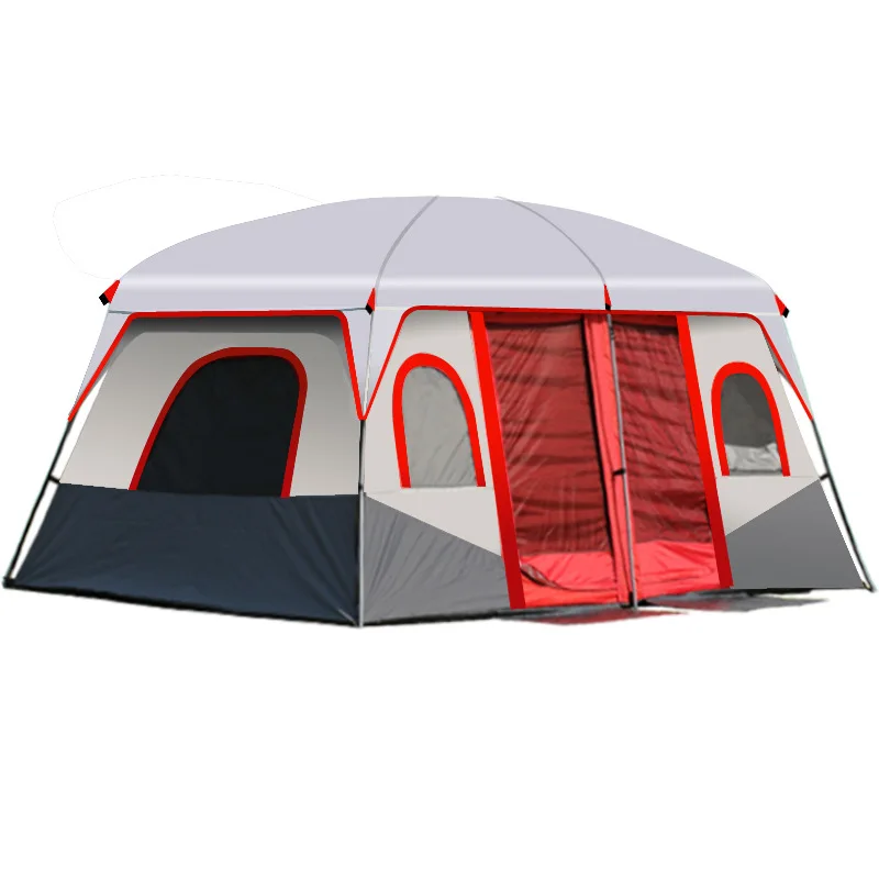 Portable Outdoor Two-Room Camping Tent for 3-10 Persons Oxford Fabric with Thickened Rainproof for Beach or Multi-Crew Use