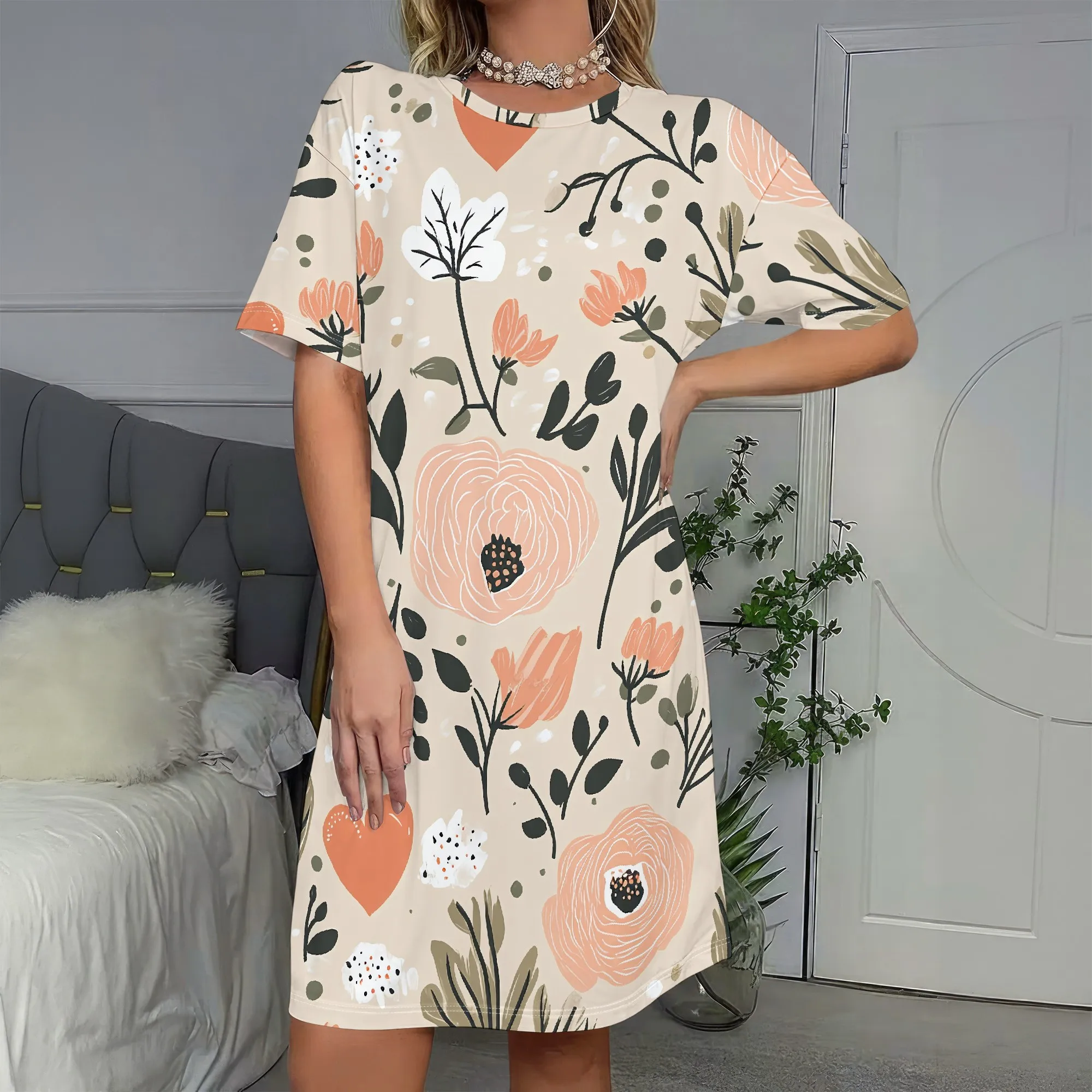 

Floral Print, Short Sleeve Dress, Boho Style, Casual Wear, Summer Outfit, Women's Fashion, S-2XL