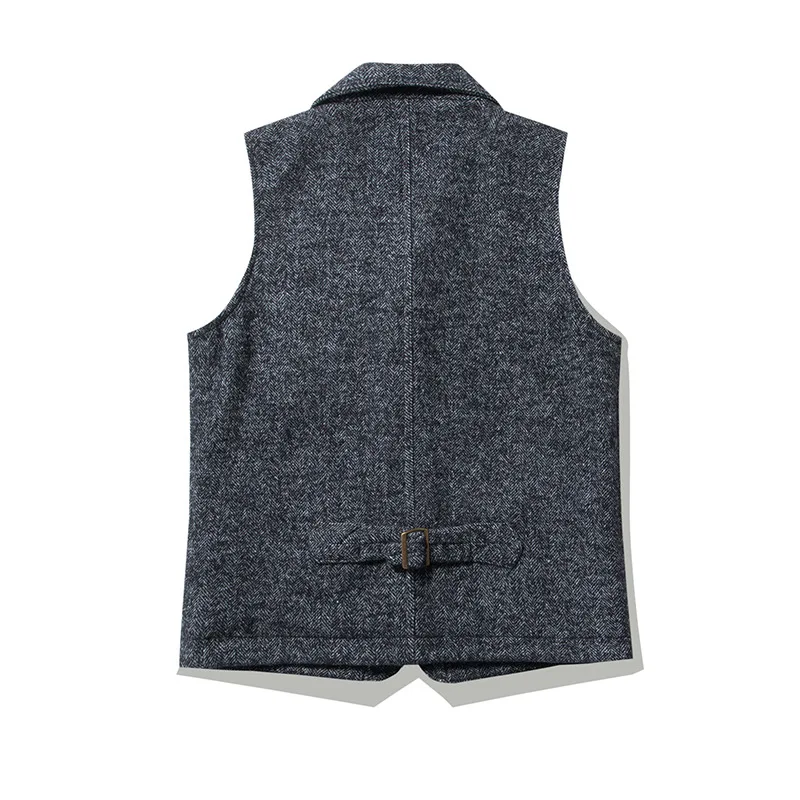 OKONKWO Retro British Rough Wool Vest Thick Double-layer Multi-bag Suit Collar Vest AMEKAJI Outdoor Hunting Tooling Waistcoat