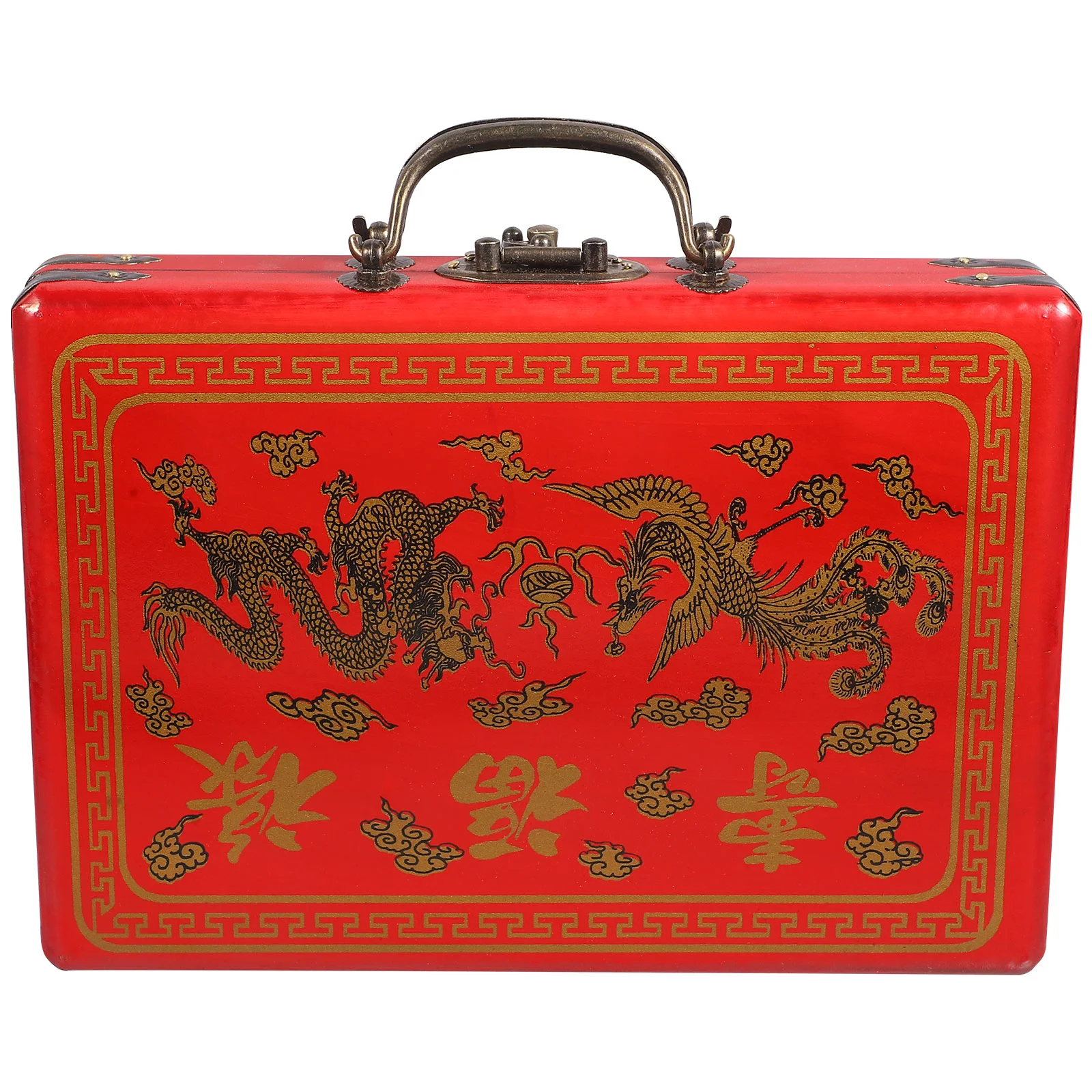 

High Capacity Mahjong Storage Box Container Wood Handle Design Carrier Retro Case