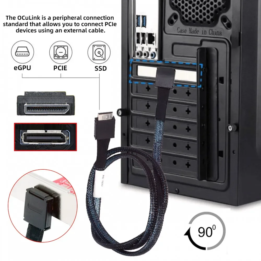 Xiwai OcuLink PCIe 4.0 Down Angled 90 Degree PCI-Express SFF-8611 4i to SFF-8611 Data Active Cable for SSD Egpu 80cm