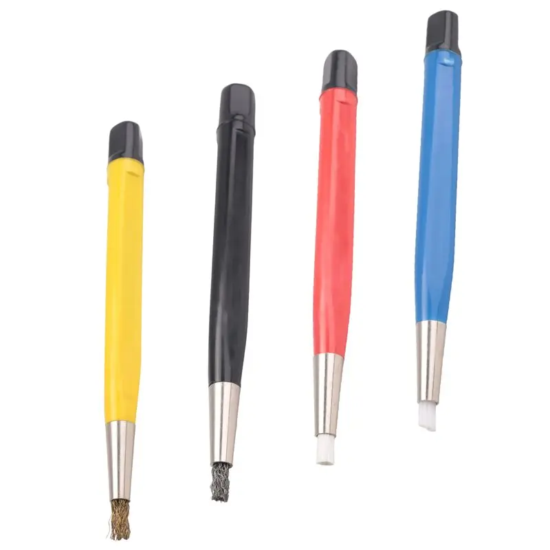 AEE3-4Pcs/Set Rust Removal Brush Pen Glass Fiber / Brass /Steel /Nylon Brush Pen Shape Watch Parts Polishing Cleaning Tool