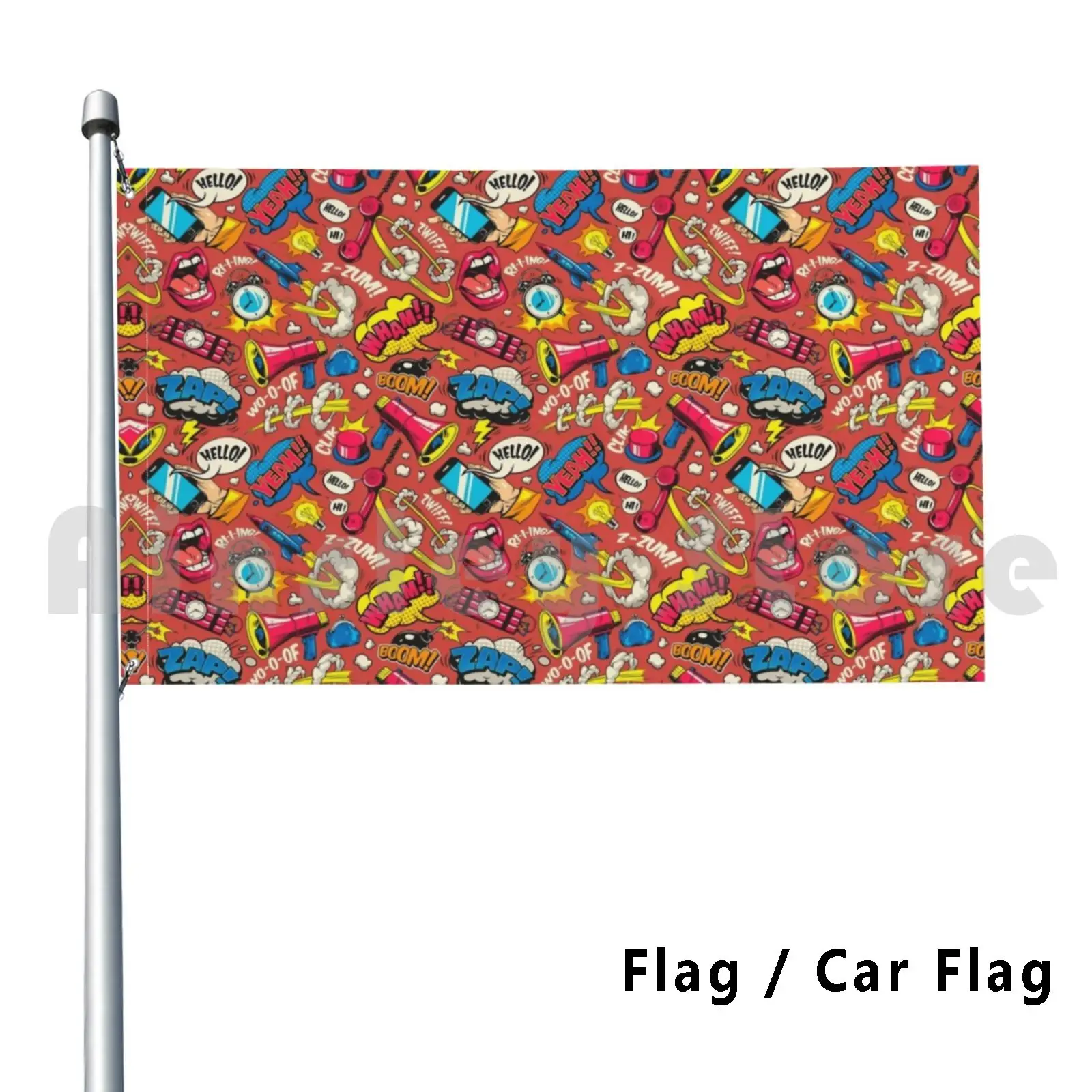 Red Comic Style Outdoor Decor Flag Car Flag Heroes Fights Dynamite Mouth Comic Superheros Hits Yeah Wham Zaap Puff