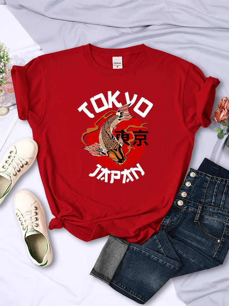 Tokyo Koi Fish Prints Women Short Sleeve Street Harajuku O-Neck T-Shirt Casual Hip Hop Fashion Tops All-math Female Tee Clothing