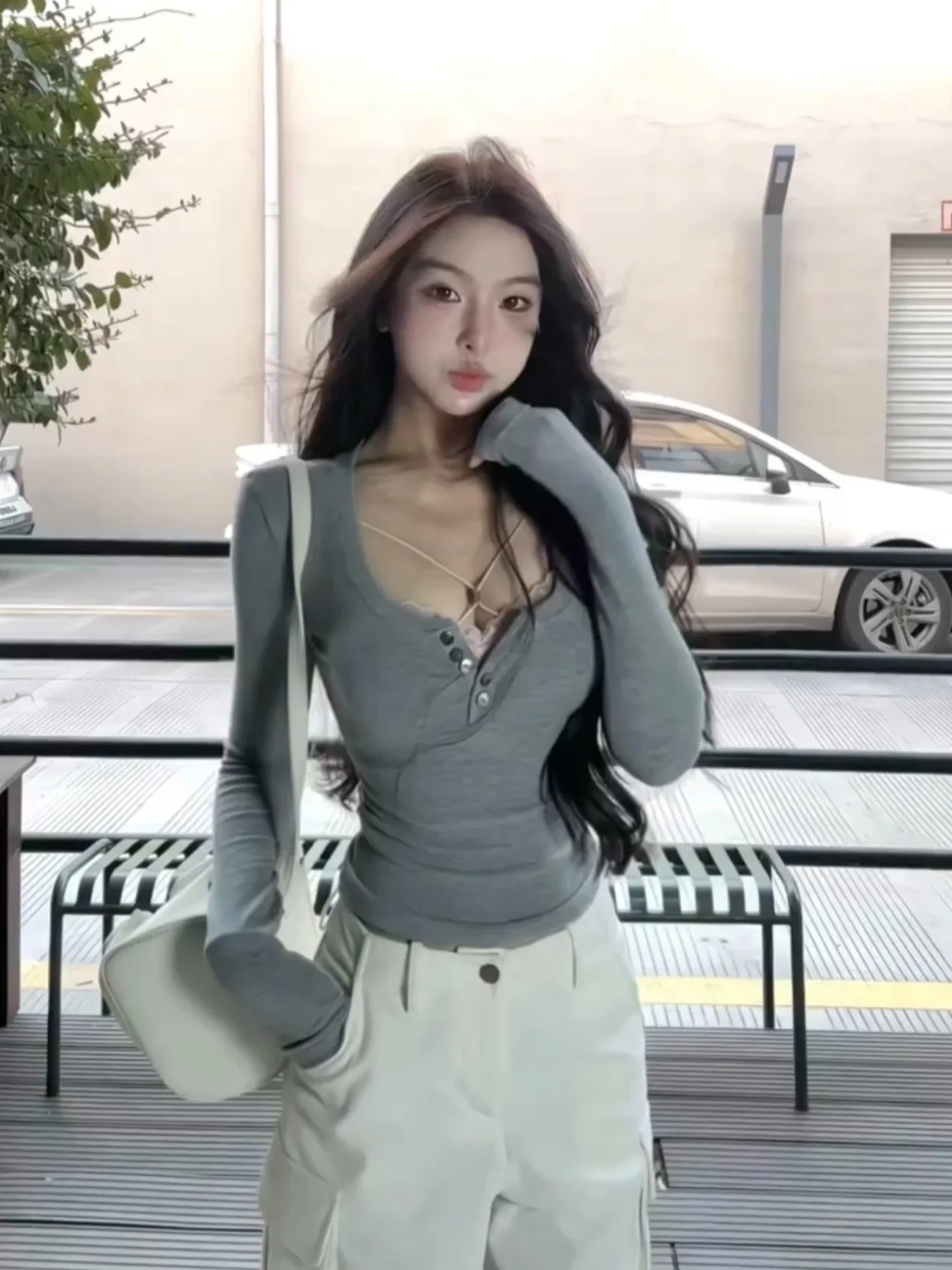 

Slim Fit U-Ne Long Sve футболка женская Base irt осень-зима внутренняя одежда верхняя одежда хлопок полиэстер дизайн с высокой талией