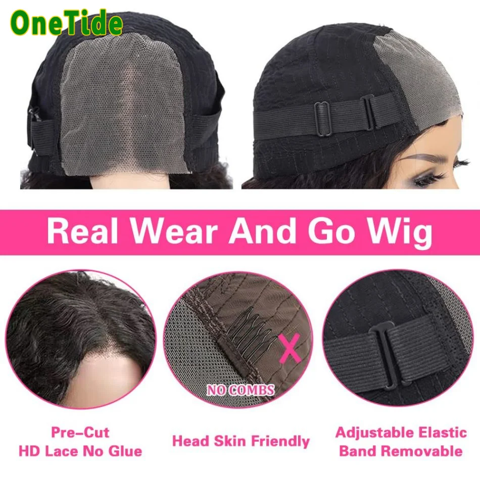 Glueless pré-cortada peruca de onda encaracolada para mulheres, cabelo humano, pronto para usar, 4x4 lace closure, atacado