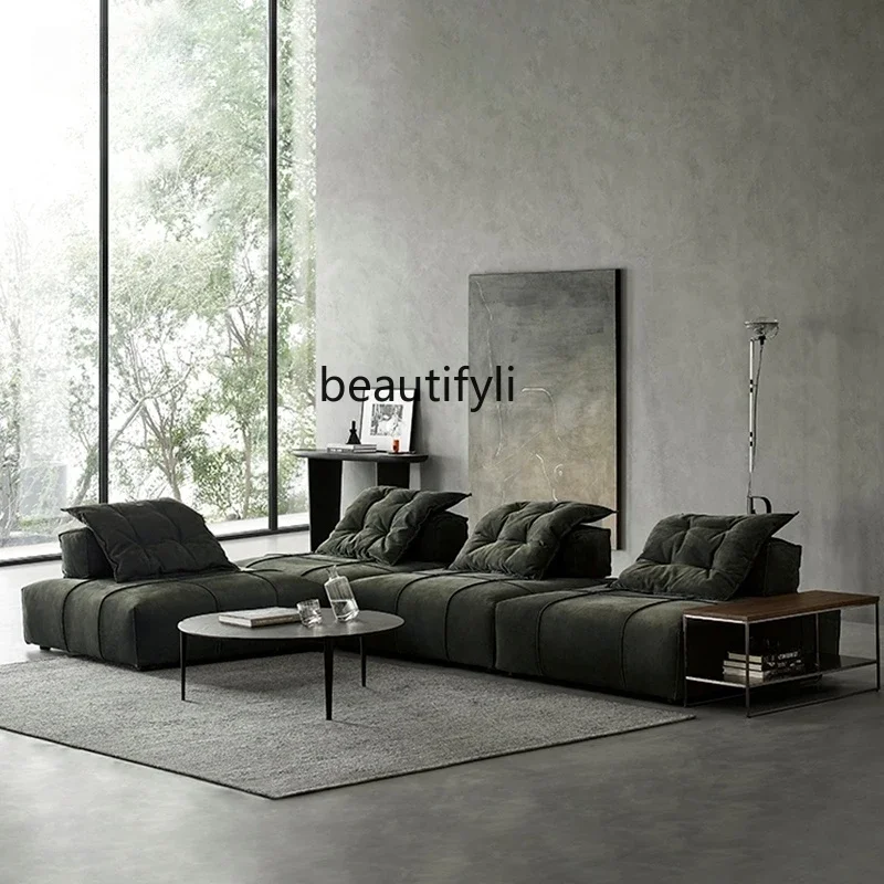 H134 Italian simple modern modular combination leather sofa large flat layer without armrests living room furniture