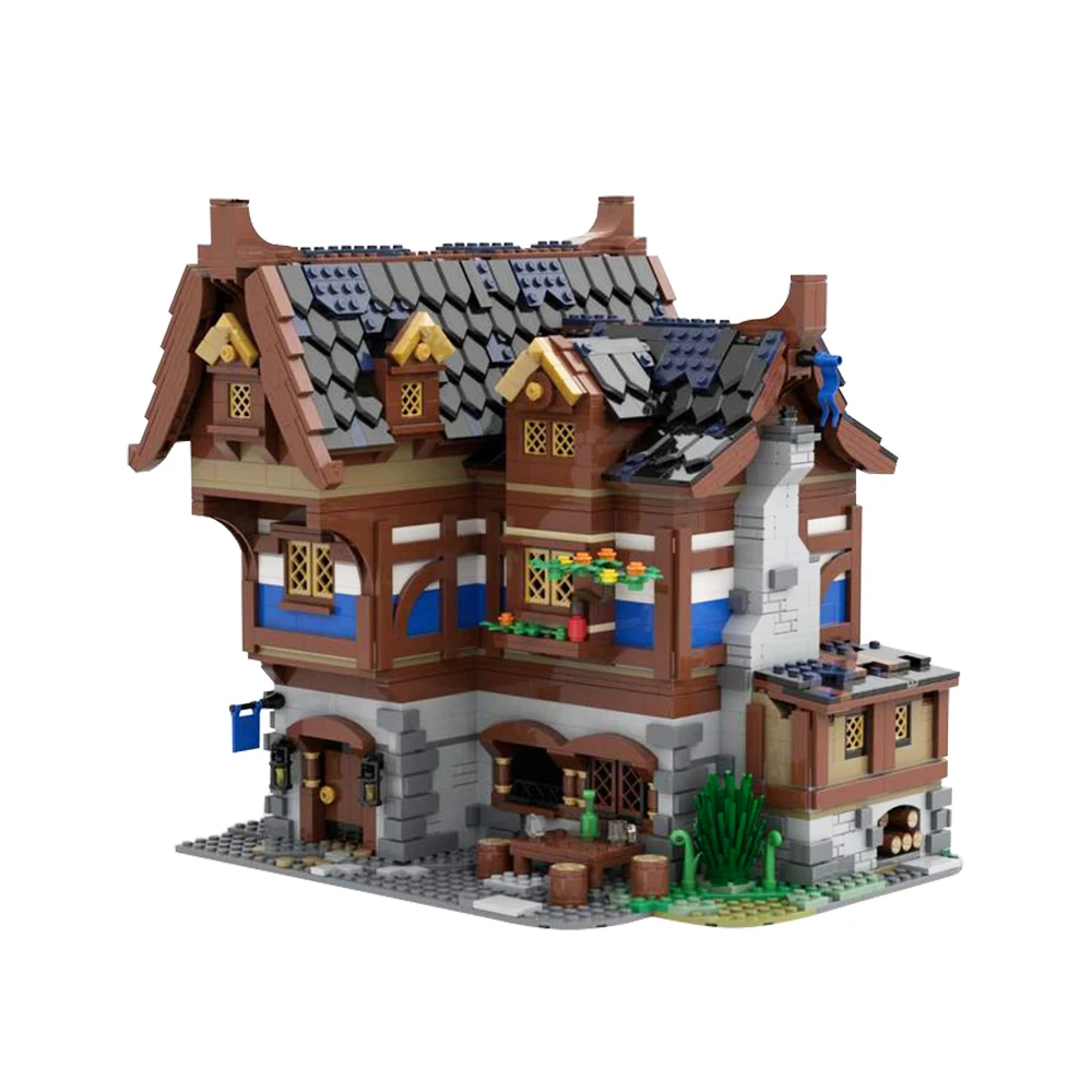 MOC MEDIEVAL TAVERN & INN Blacksmith's Shop Medieval Model Bricks Street View Architecture Building Block Kids Toy Birthday Gift