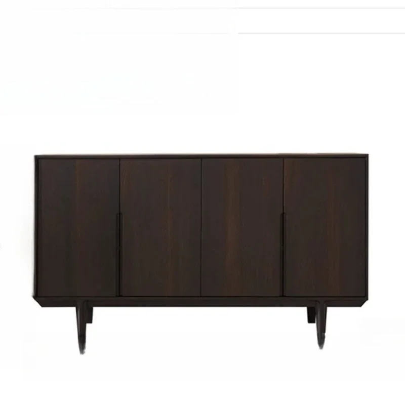 

Italian solid wood dining side cabinet Italian simple black and brown 4 door tea table model room oak smoked color locker
