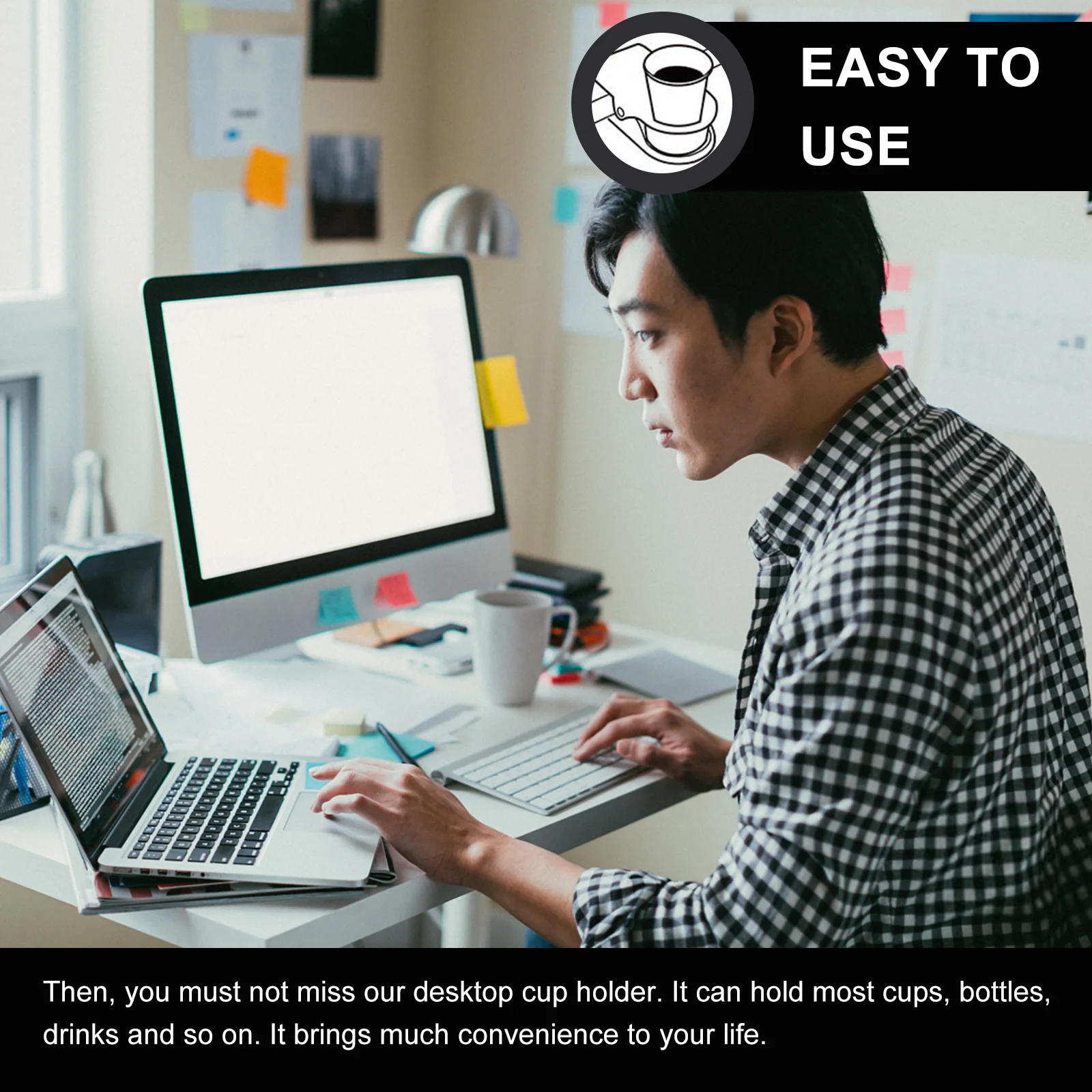 

1Pcs Water Cup Holder Clip with Handle Easy Install No Drill Desk Side Cup Holder for Office Home Car Use Tableside Beverage