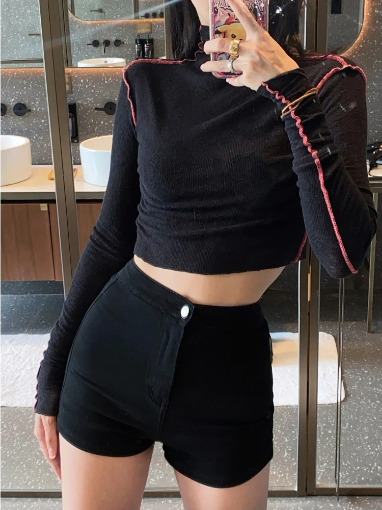 

High Waist Bla Denim orts Elastic Sexy Summer Slimming Casual Bootcut Pants Outerwear Bootleg Jeans Women's Faion